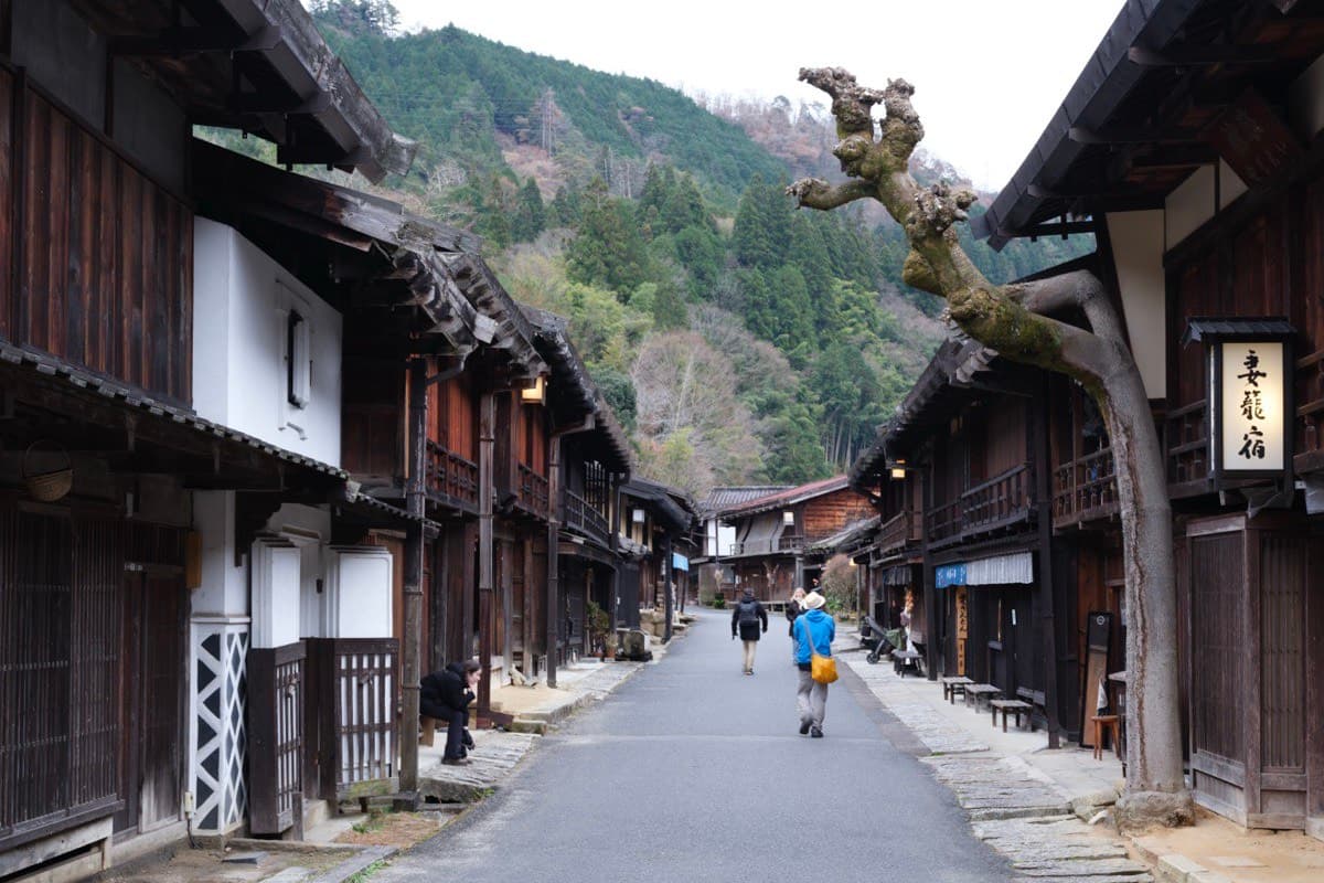 The preserved post-town street at Tsumago, Japan